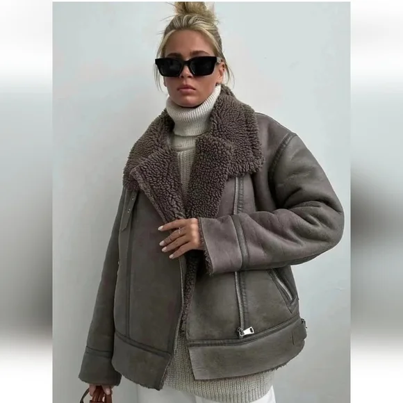 NWT ZARA DOUBLE FACED FAUX SHEARLING FUR JACKET - Picture 1 of 16